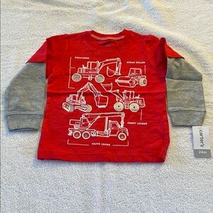 Carter's Vibrant Red and Gray Construction Long Sleeve Tee